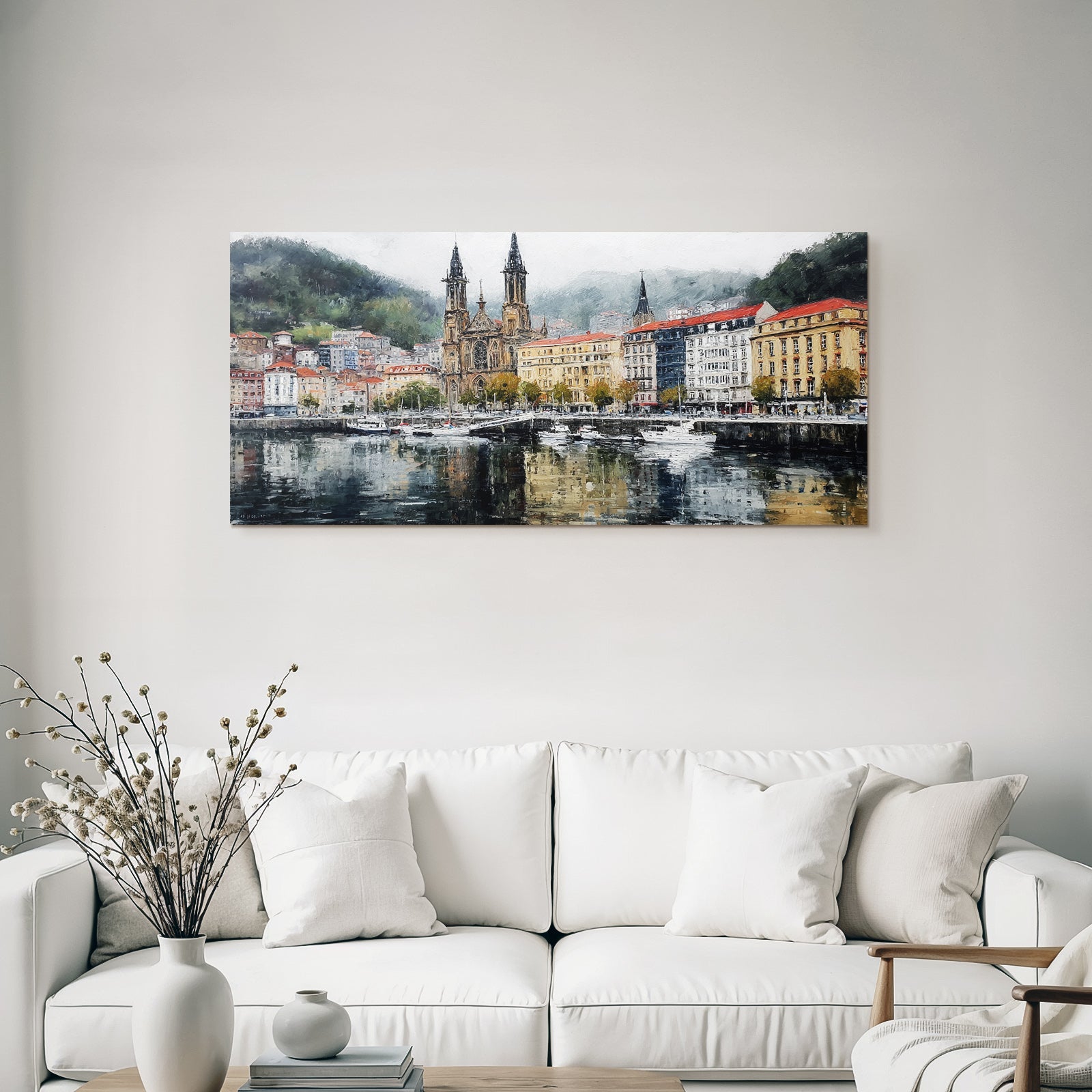 Malerei Wasserfront Szene Mit Roten Dächer Kirche Impressionistisch