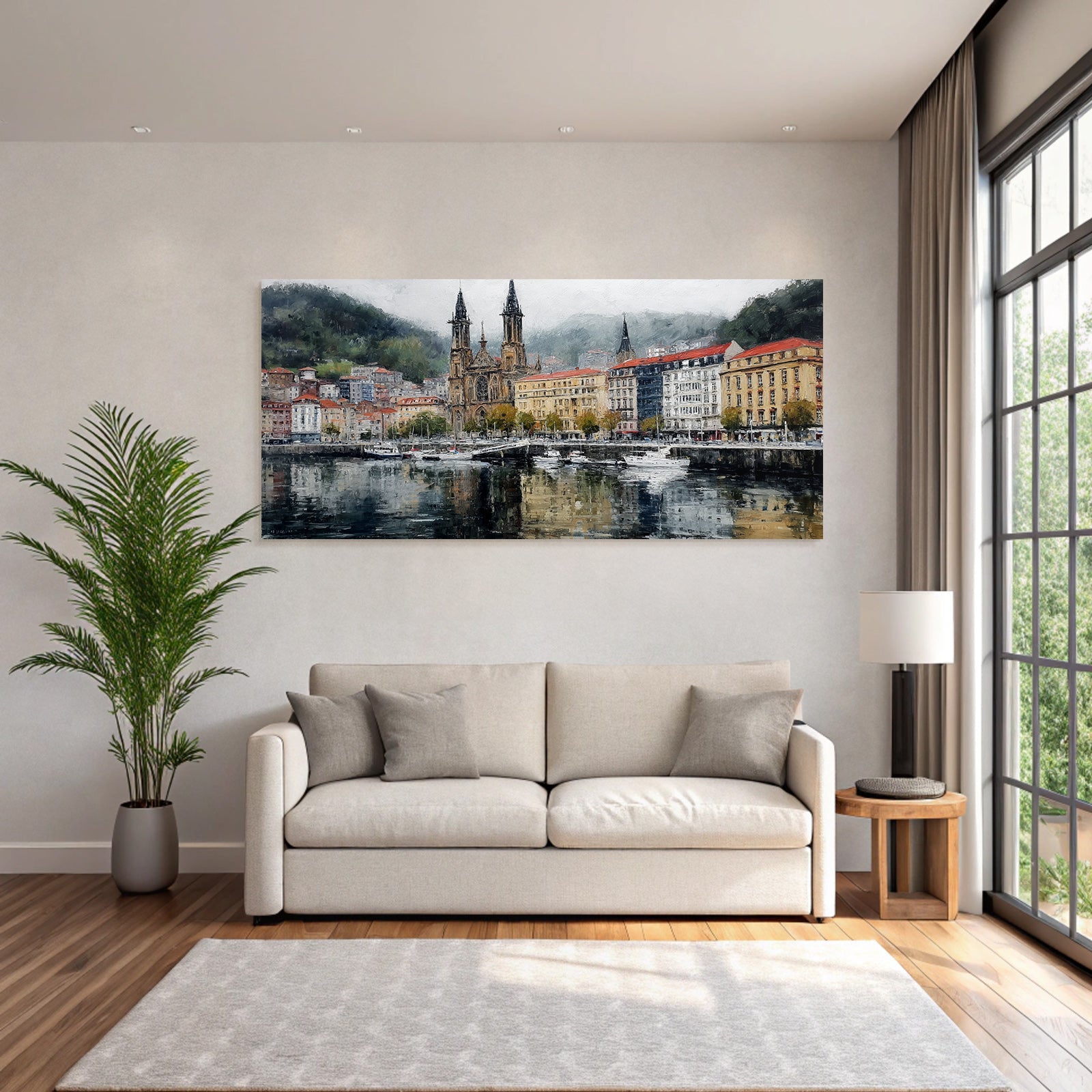 Malerei Wasserfront Szene Mit Roten Dächer Kirche Impressionistisch