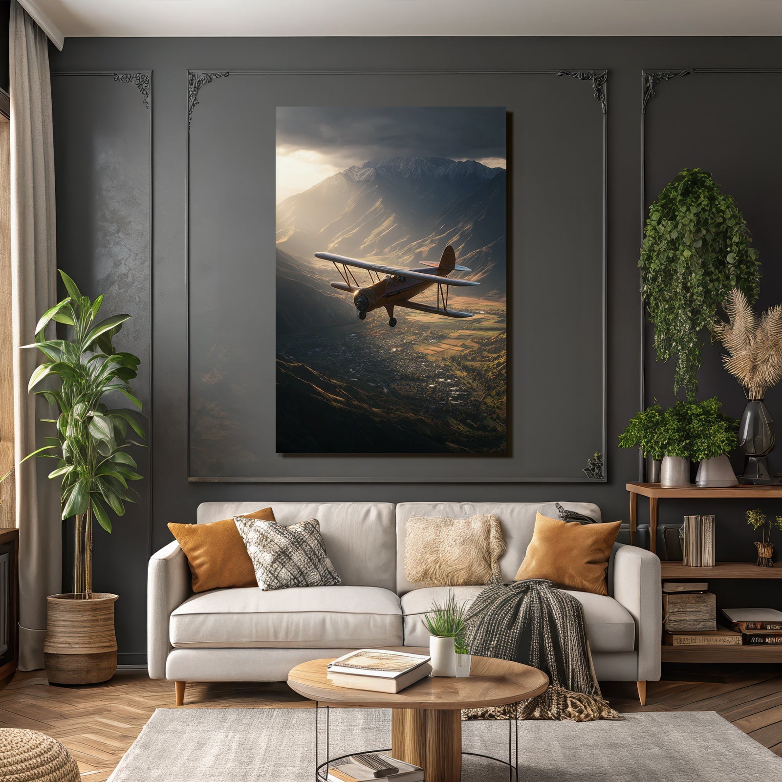 Flugzeuge Kleinflugzeug Über Berglanschaft Mit Dramatischer Beleuchtung