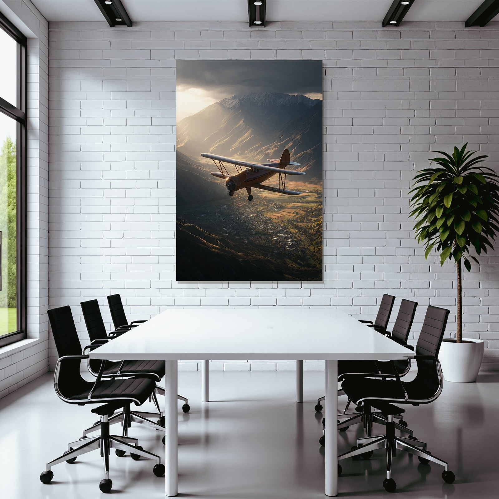 Flugzeuge Kleinflugzeug Über Berglanschaft Mit Dramatischer Beleuchtung