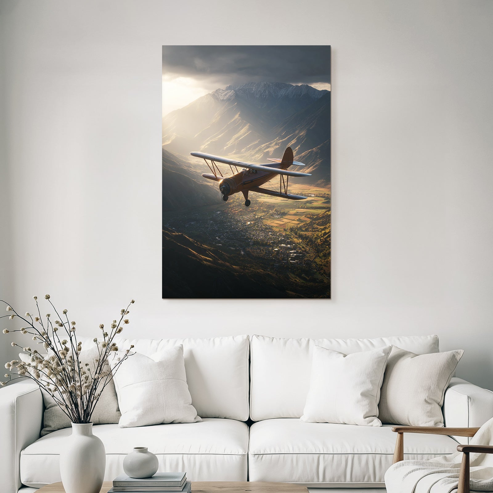 Flugzeuge Kleinflugzeug Über Berglanschaft Mit Dramatischer Beleuchtung