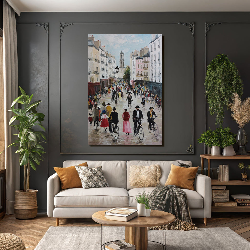 Busy Street Scene With Cyclists Impressionism