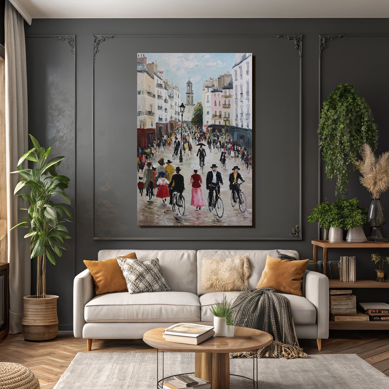 Busy Street Scene With Cyclists Impressionism