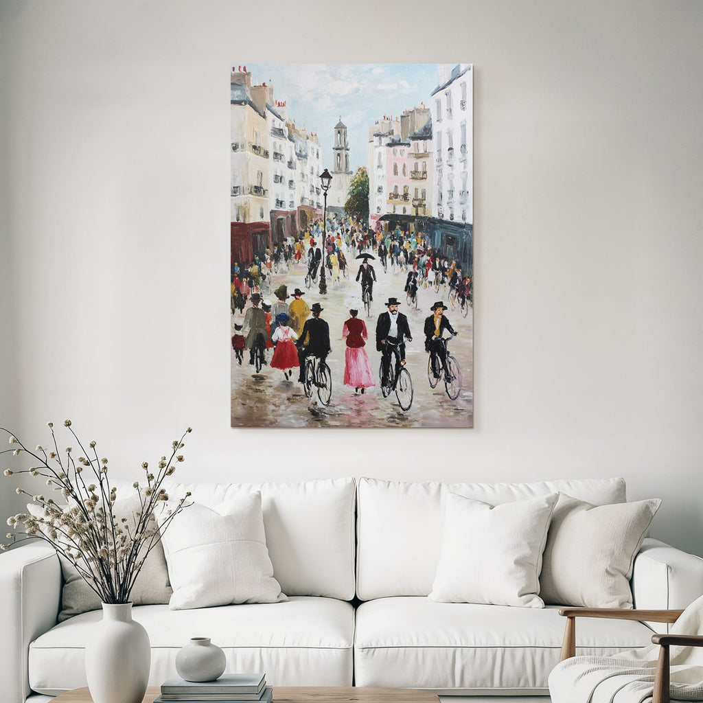 Busy Street Scene With Cyclists Impressionism