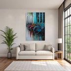 Colorful Bicycles in Front of Teal Doors Oil Painting Urban Scene