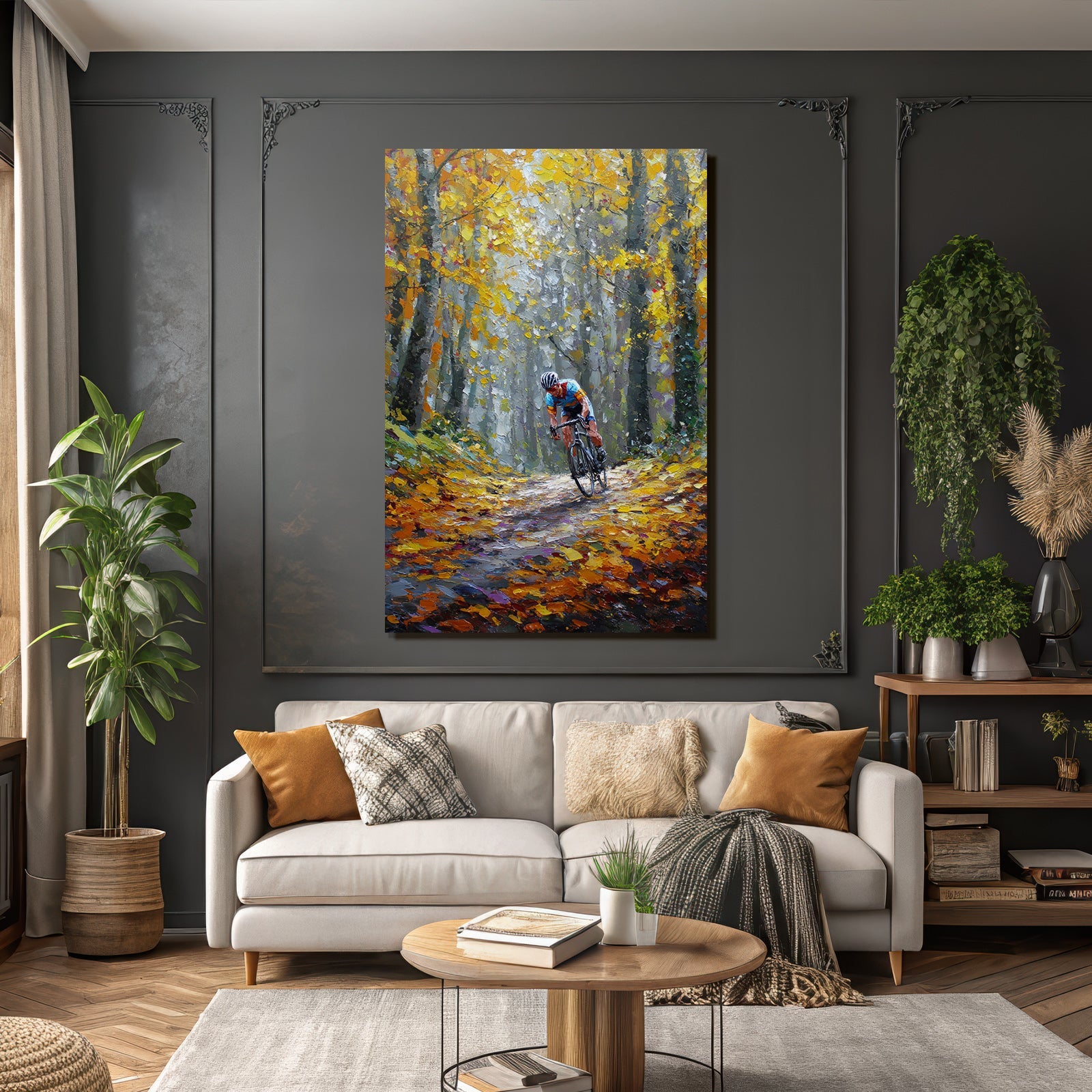 Cyclist Impressionismus Waldweg Im Herbstlaub