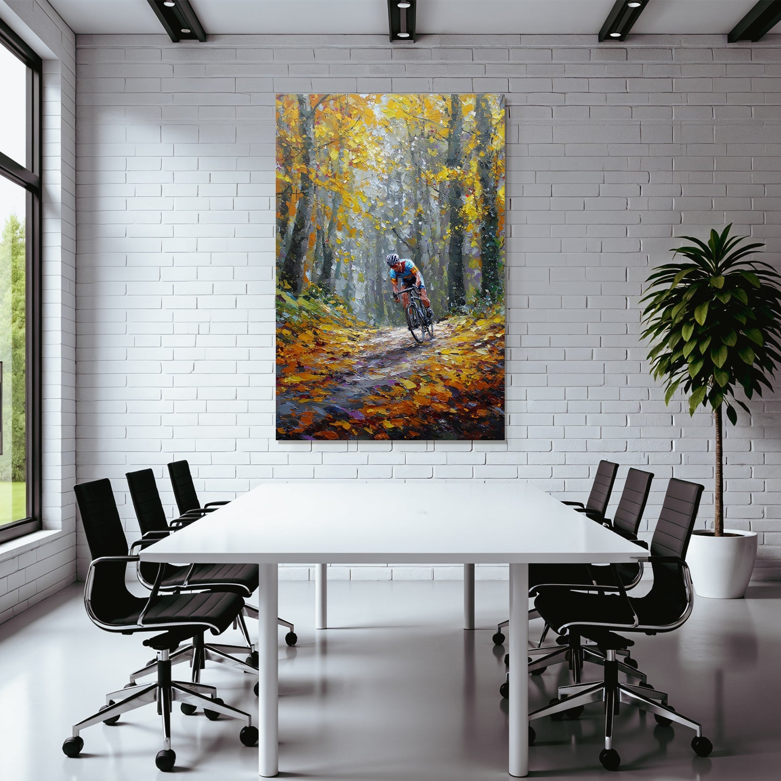 Cyclist Impressionismus Waldweg Im Herbstlaub