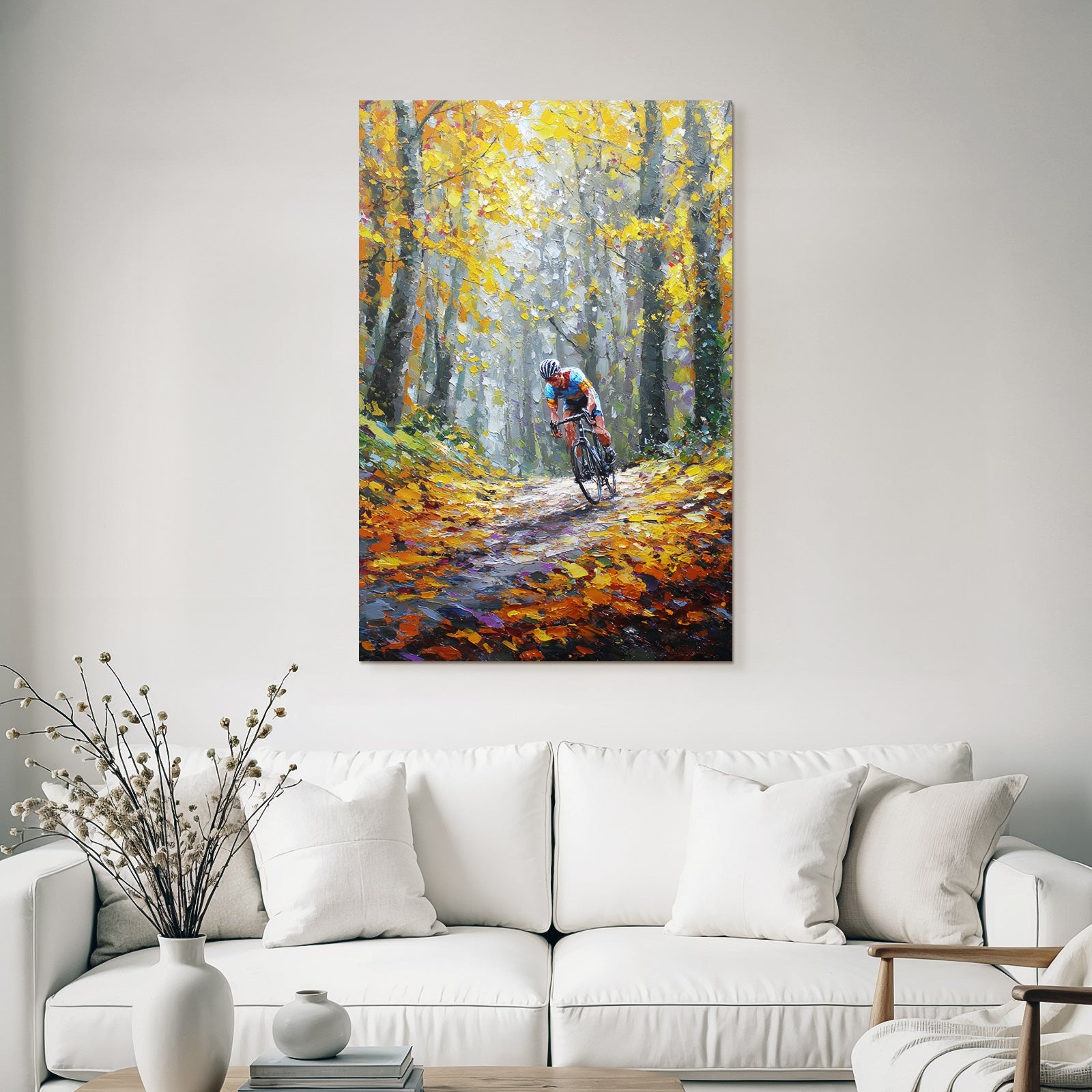 Cyclist Impressionismus Waldweg Im Herbstlaub