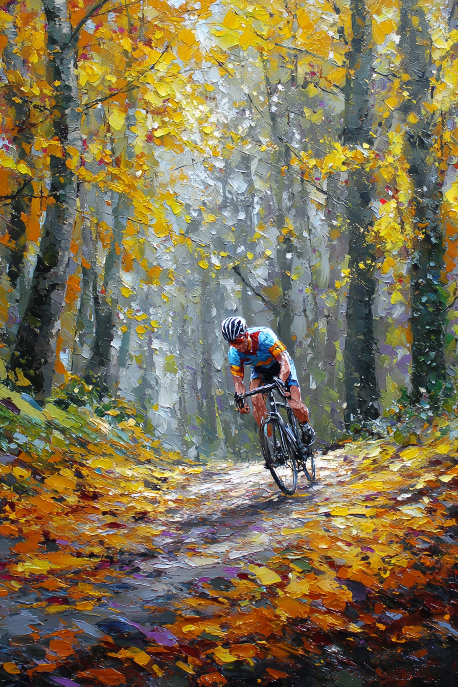 Cyclist Impressionismus Waldweg Im Herbstlaub | Fahrraeder und Motorraeder | Mobilitaet und Technik
