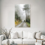 Foggy Landscape With Cyclist In Tranquil Scenery