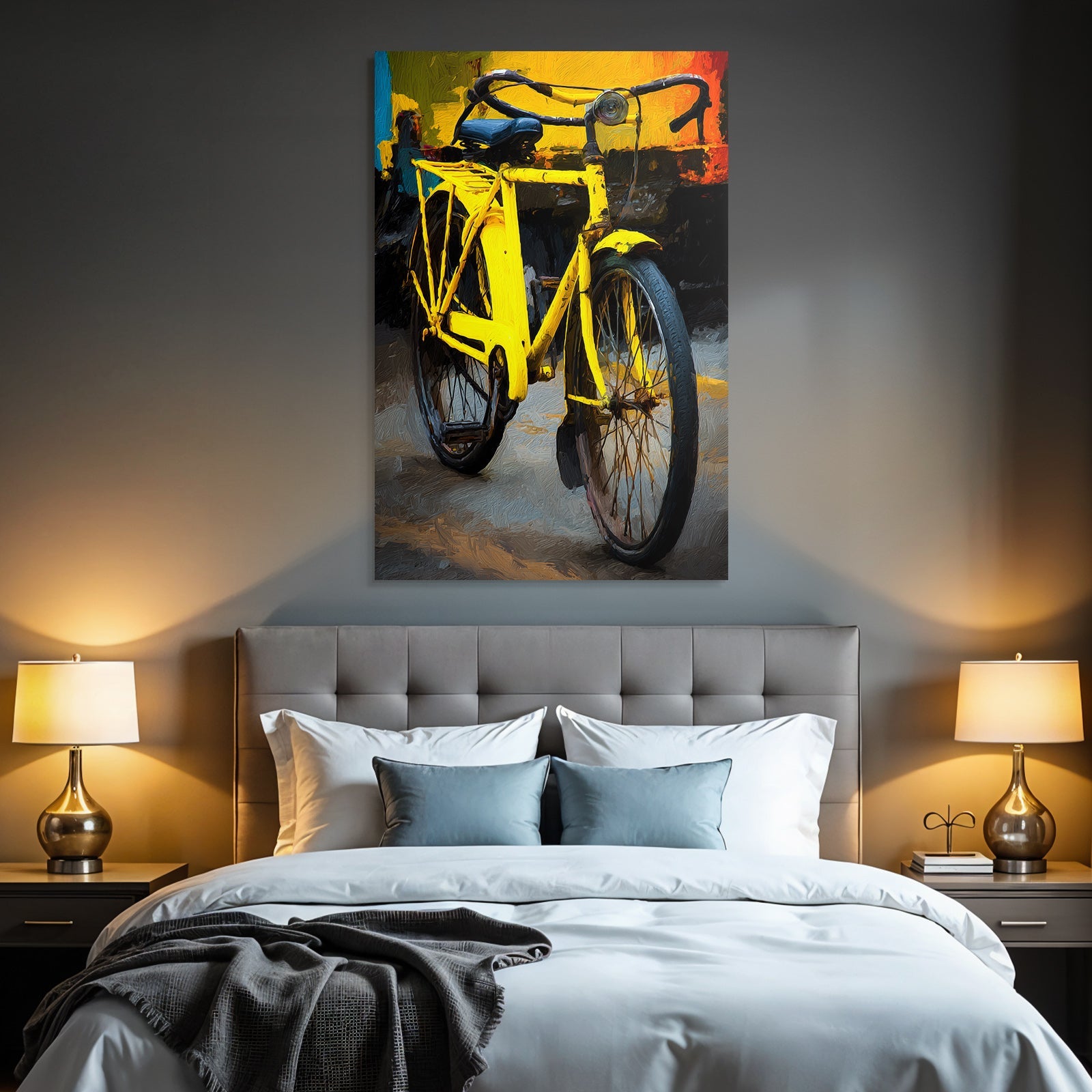 Gelbe Fahrrad Kunstvolles Design Mit Bunten Hintergrund