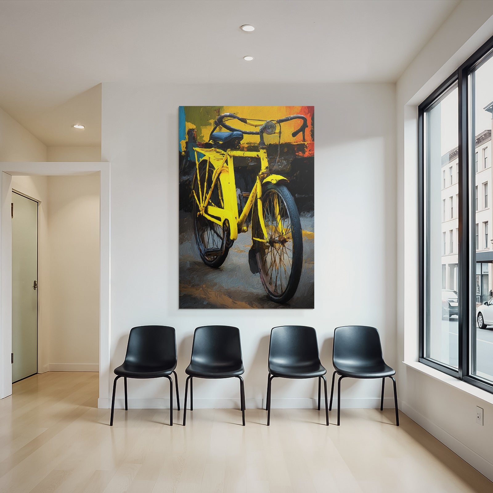 Gelbe Fahrrad Kunstvolles Design Mit Bunten Hintergrund