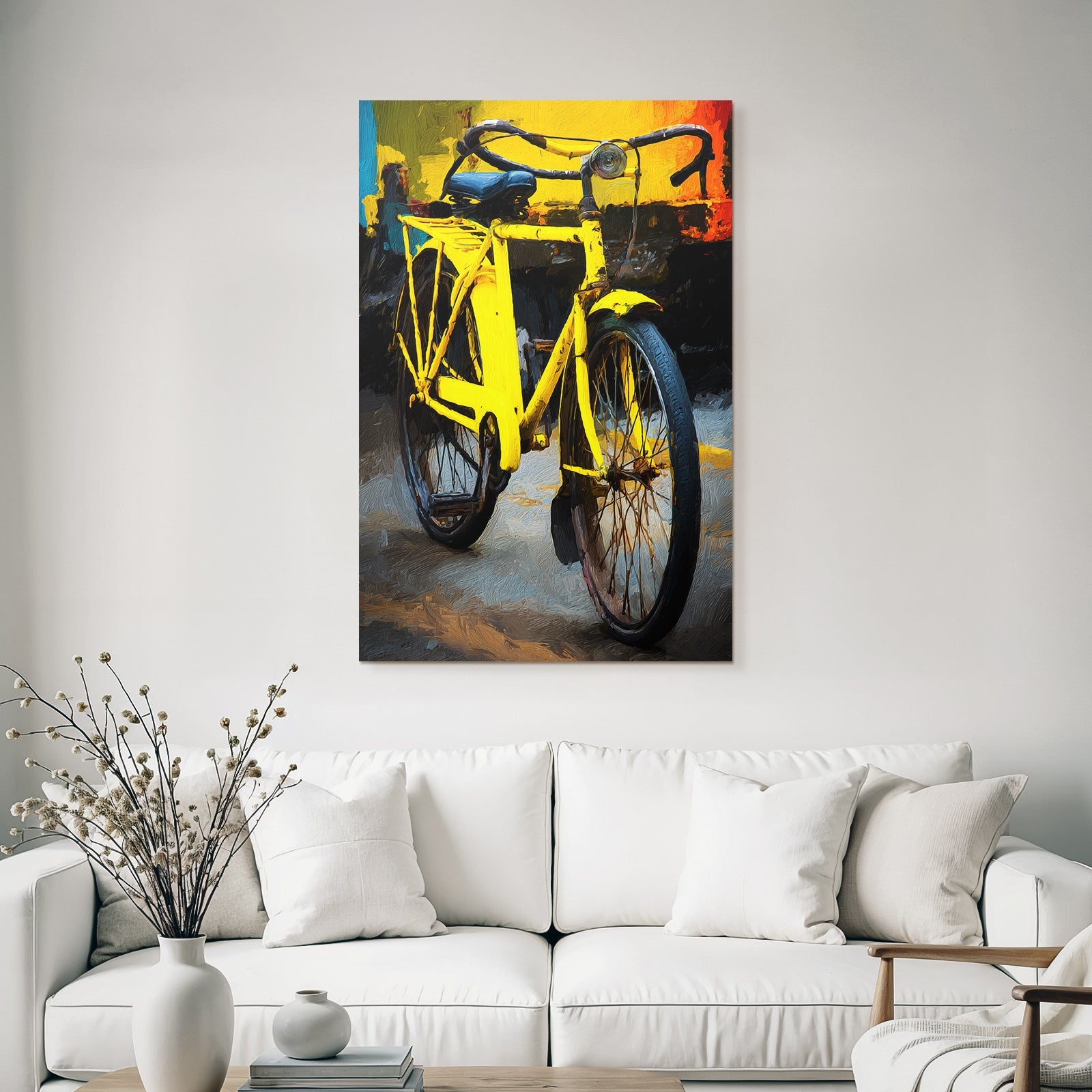 Gelbe Fahrrad Kunstvolles Design Mit Bunten Hintergrund