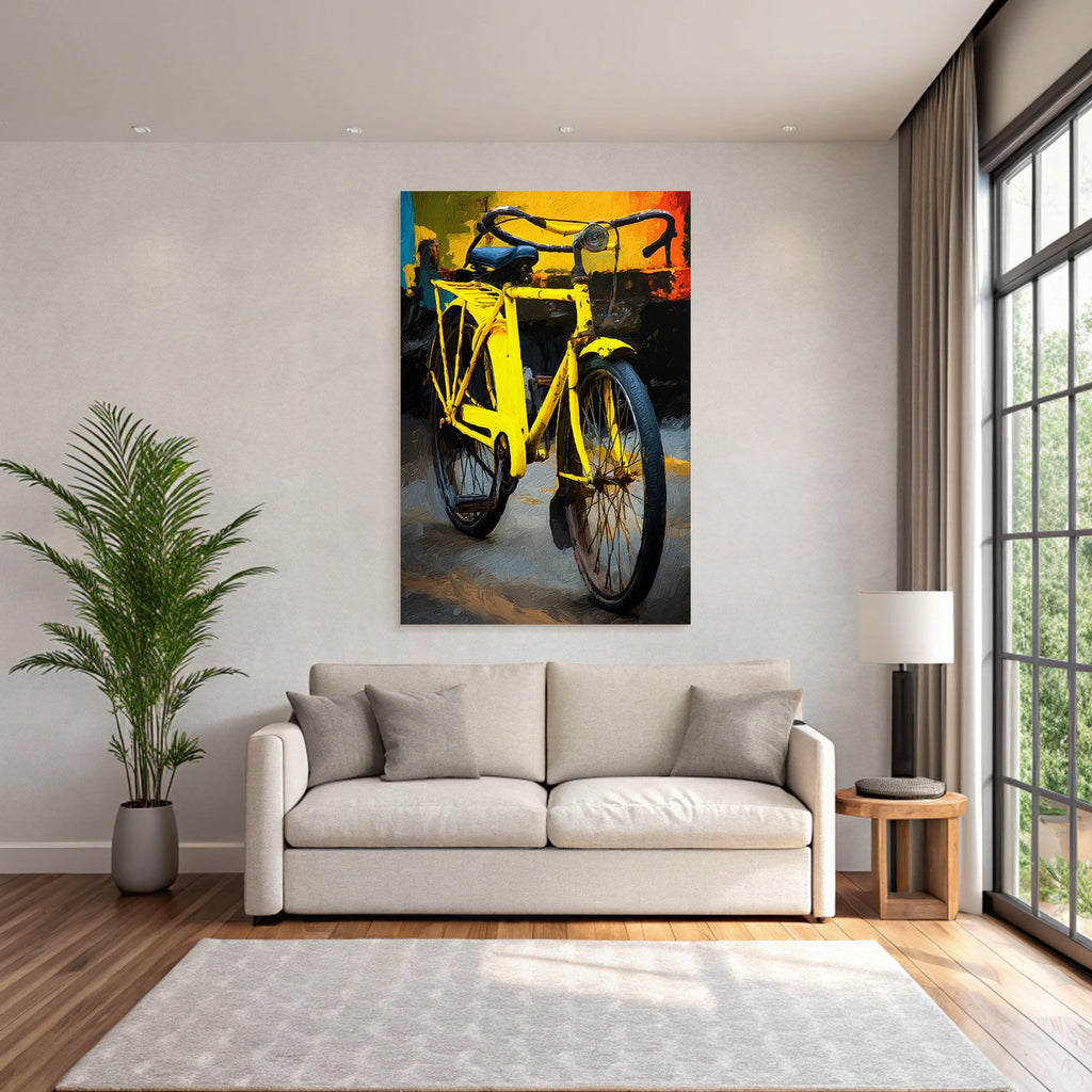 Gelbe Fahrrad Kunstvolles Design Mit Bunten Hintergrund