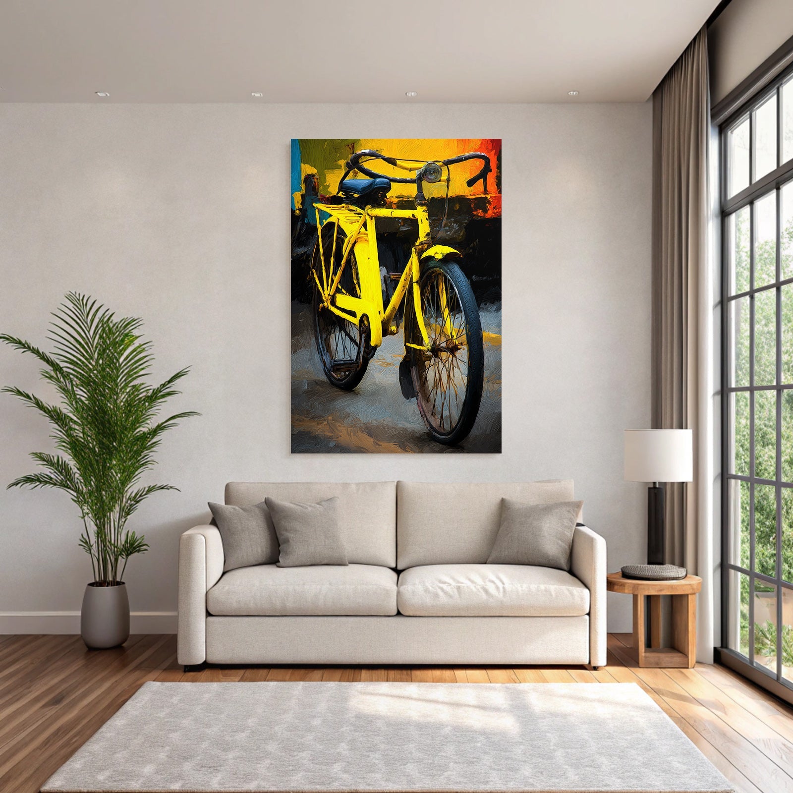 Gelbe Fahrrad Kunstvolles Design Mit Bunten Hintergrund