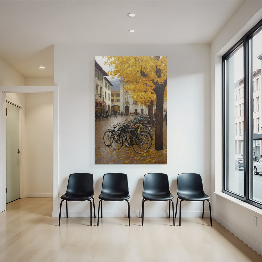 Herbstliche Strassenansicht Mit Fahrradern Und Körbchen
