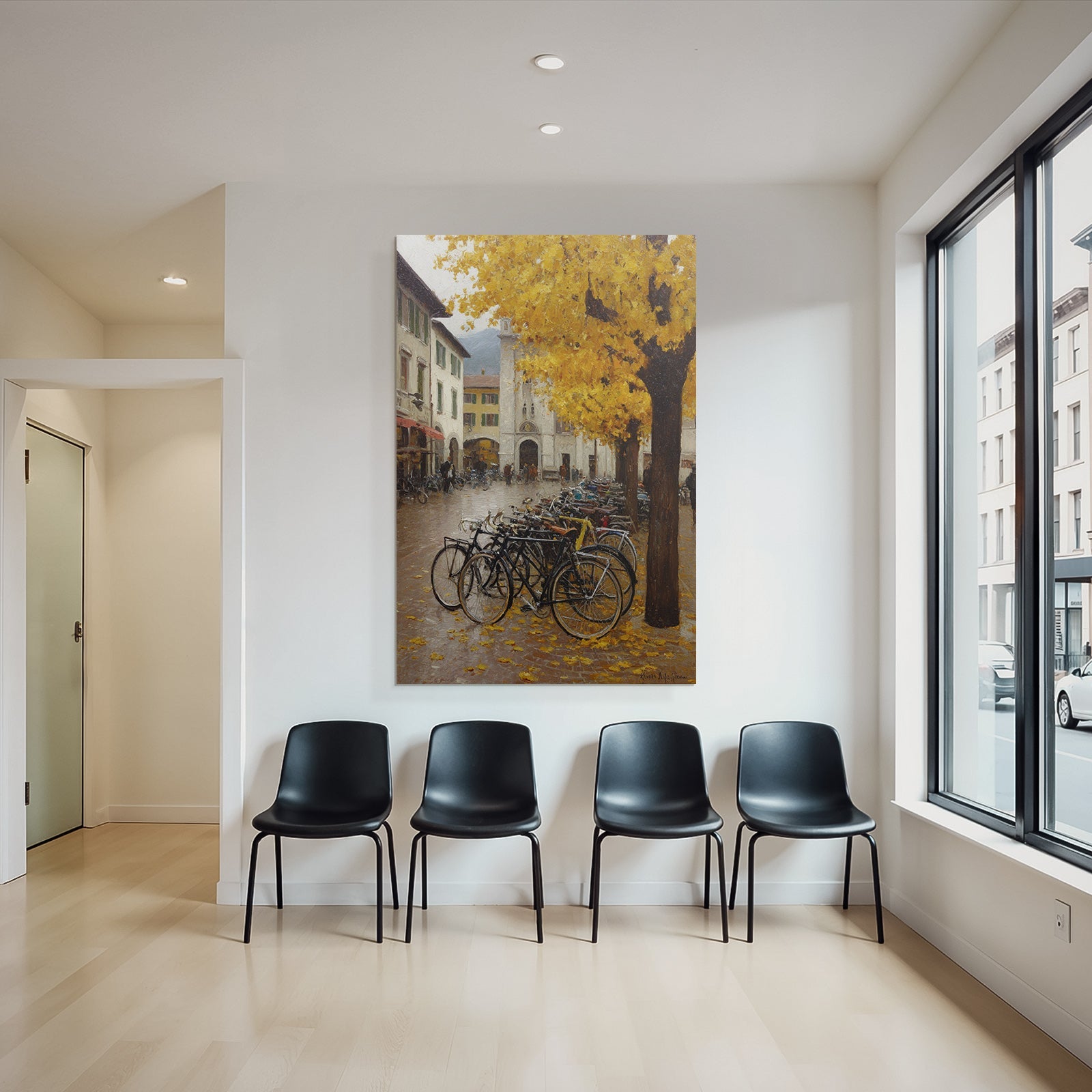 Herbstliche Strassenansicht Mit Fahrradern Und Körbchen