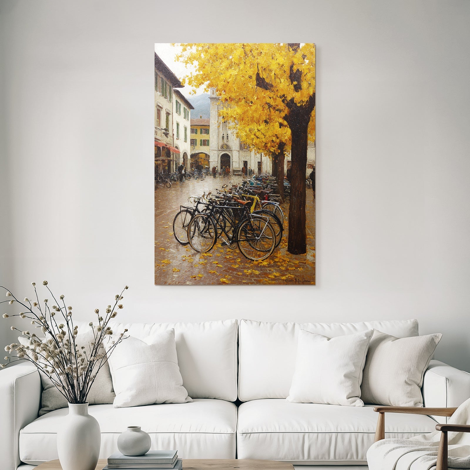Herbstliche Strassenansicht Mit Fahrradern Und Körbchen