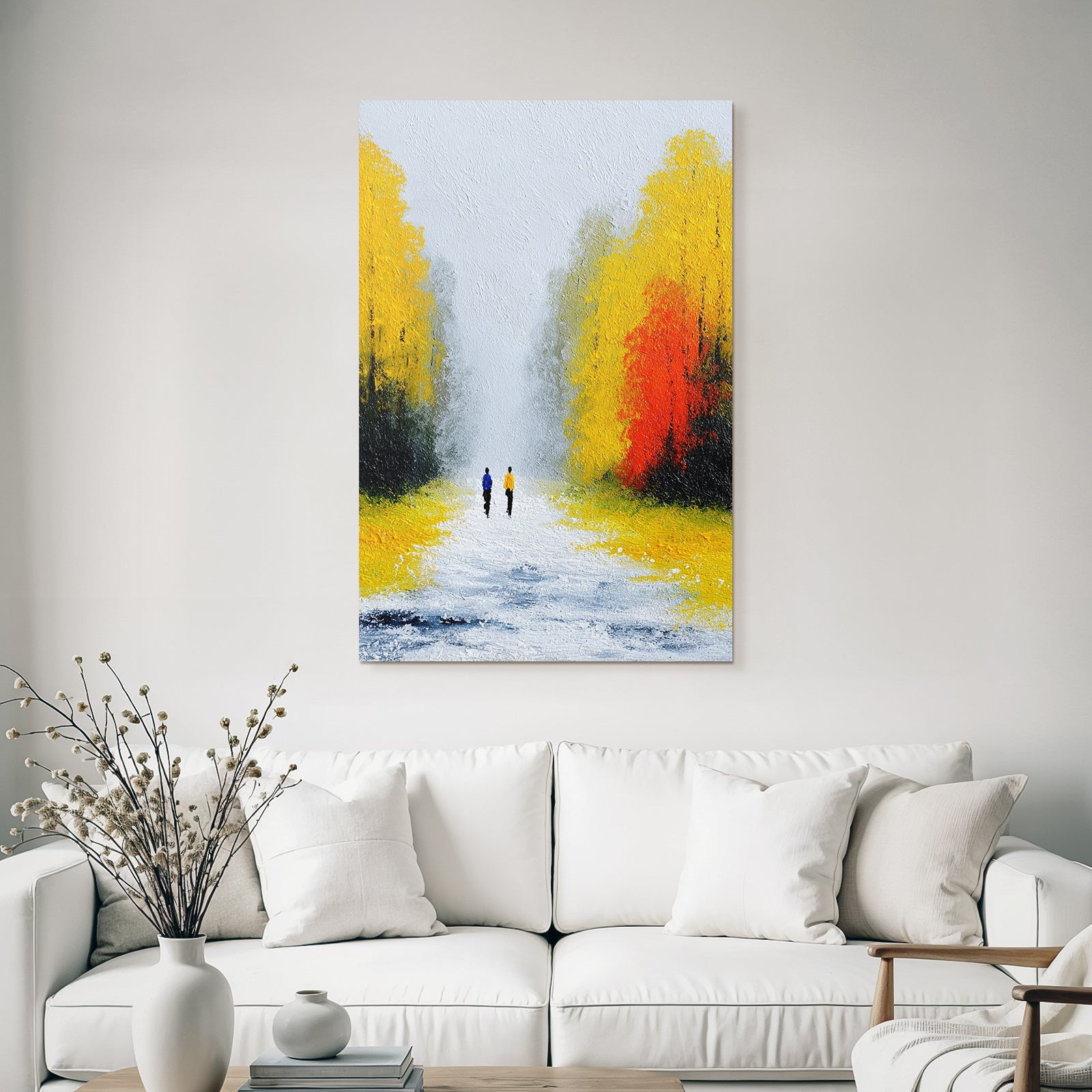 Herbstlicher Weg Mit Bäumen Und Figuren