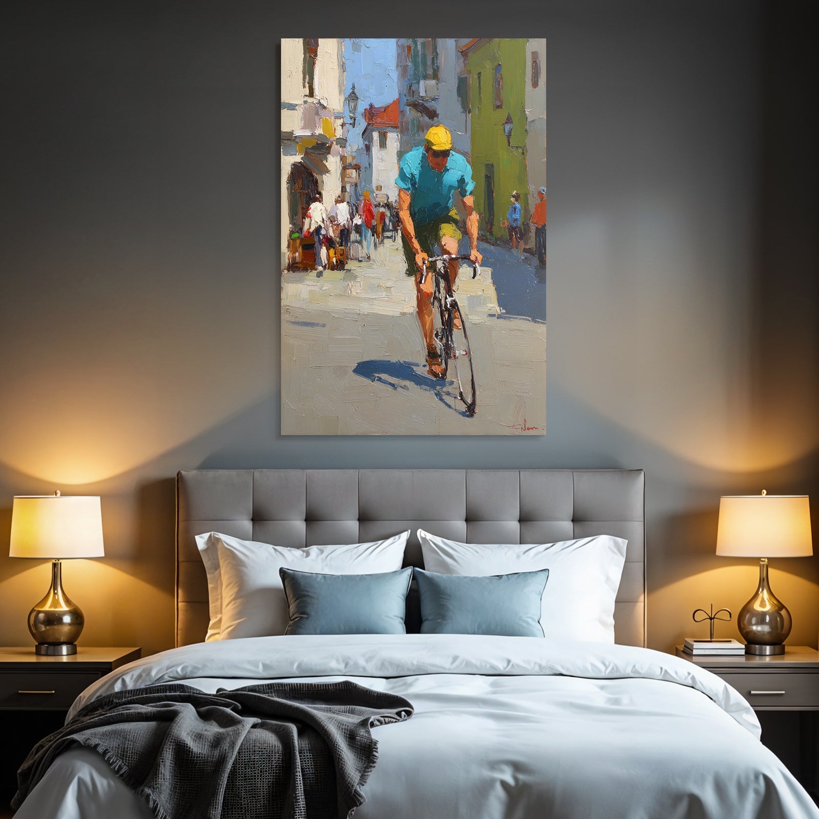 Lively Cyclist In The Sun Picturesque Road