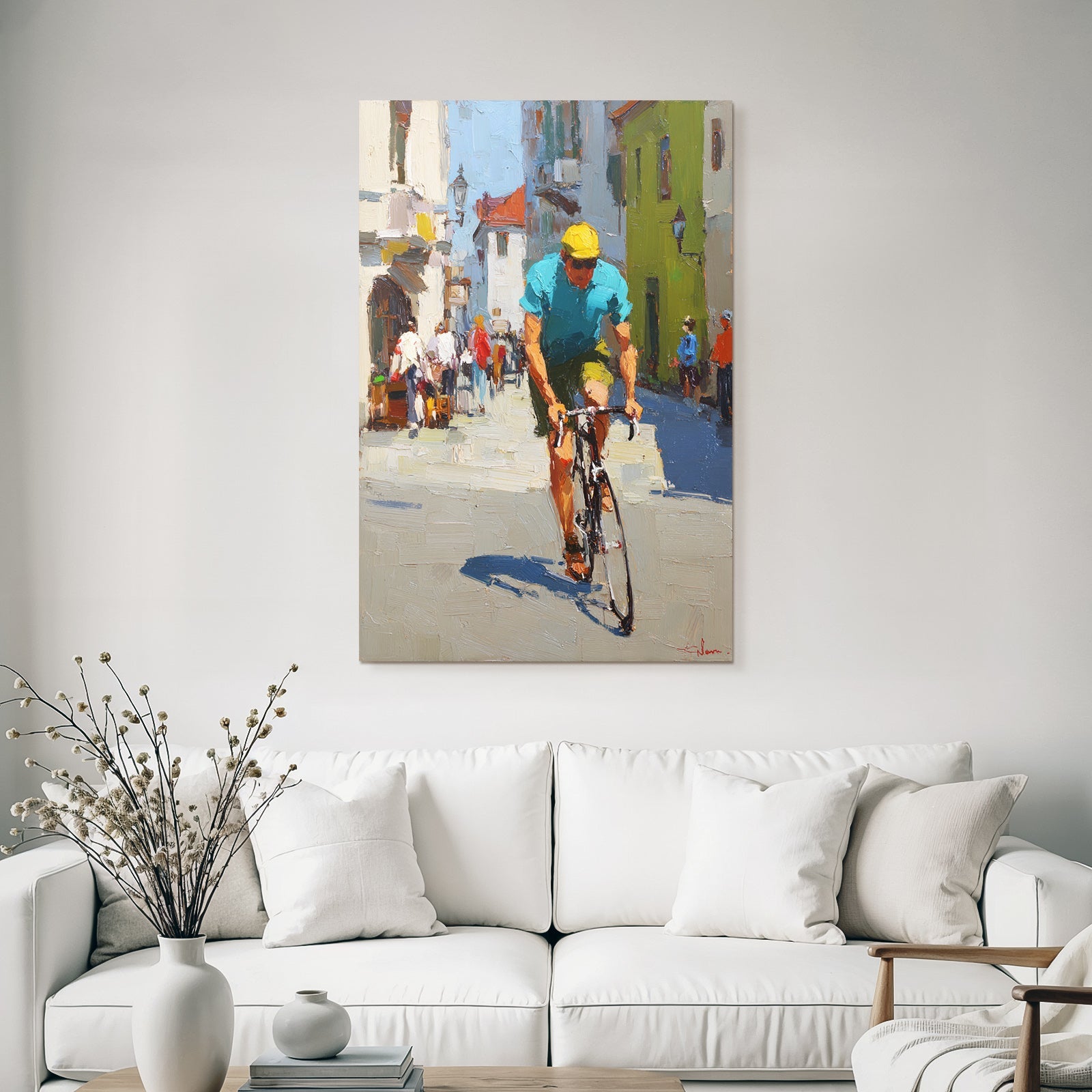 Lively Cyclist In The Sun Picturesque Road