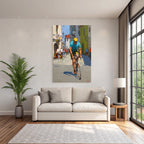 Lively Cyclist In The Sun Picturesque Road