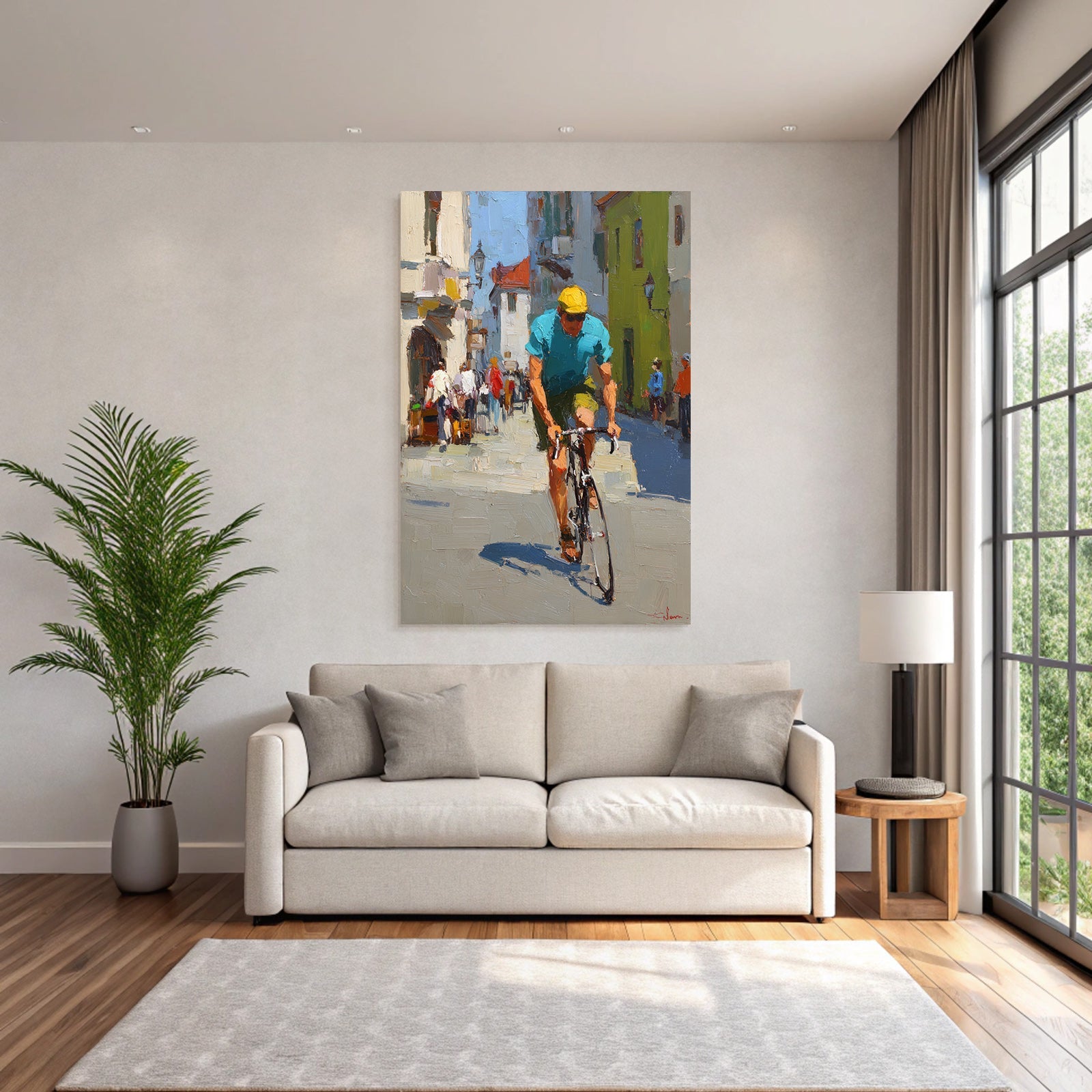 Lively Cyclist In The Sun Picturesque Road