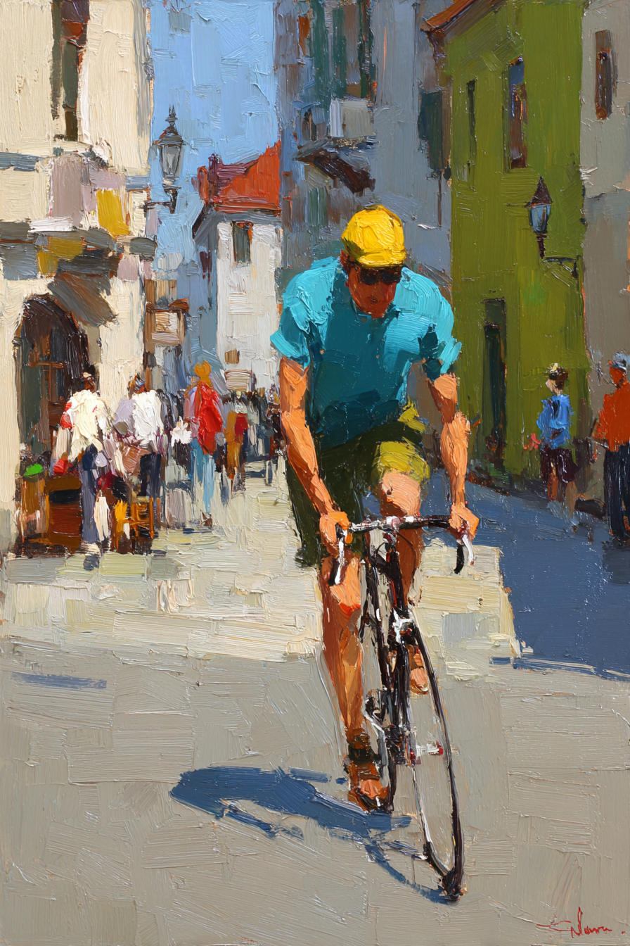 Lebendiger Cyclist In Der Sonne Malerische Strasse | Fahrraeder und Motorraeder | Mobilitaet und Technik