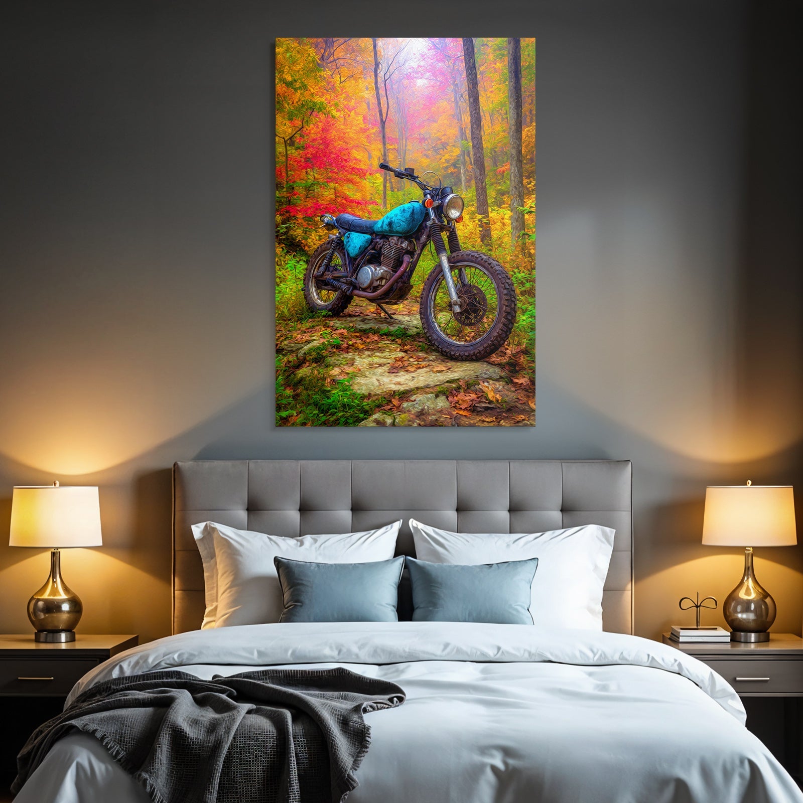 Motorrad Im Herbstlaub Strasse Mit Lebendigen Farben