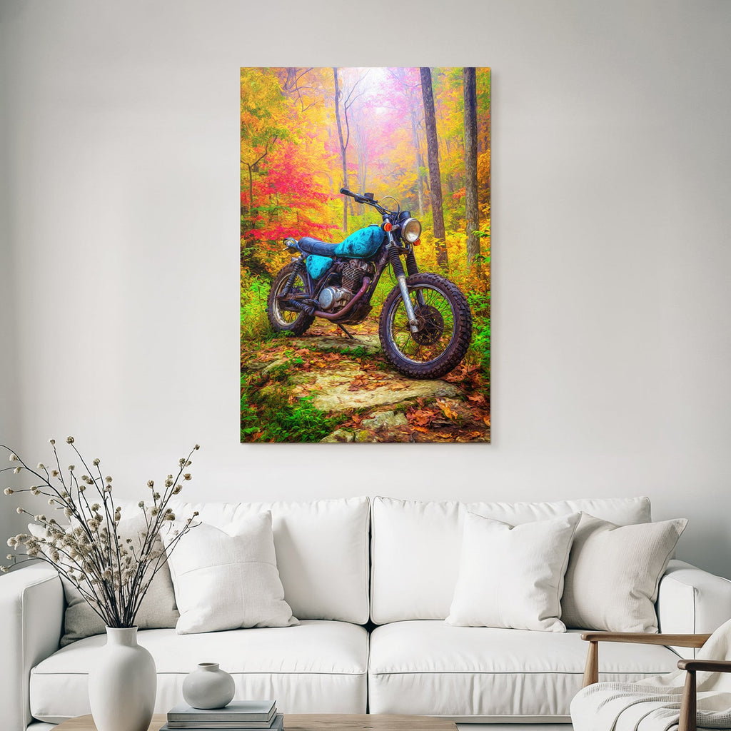 Motorrad Im Herbstlaub Strasse Mit Lebendigen Farben