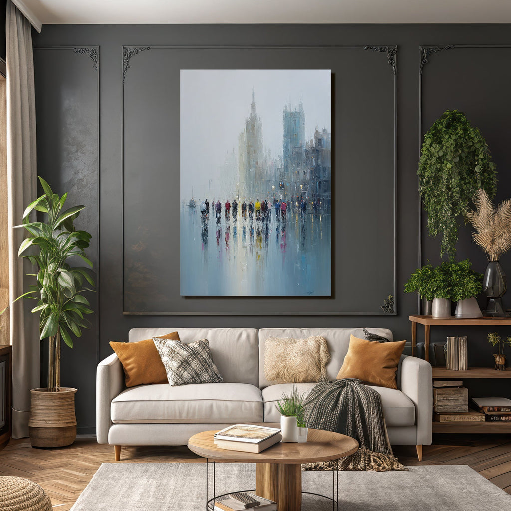 Rainbow Cyclists in the City Impressionist Painting