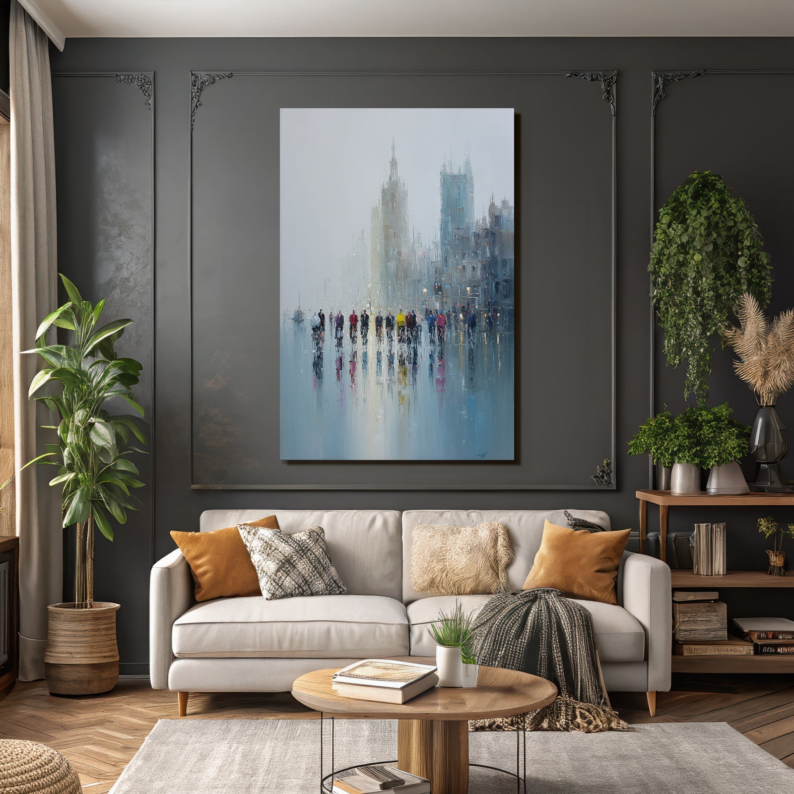 Rainbow Cyclists in the City Impressionist Painting