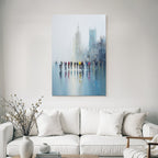 Rainbow Cyclists in the City Impressionist Painting