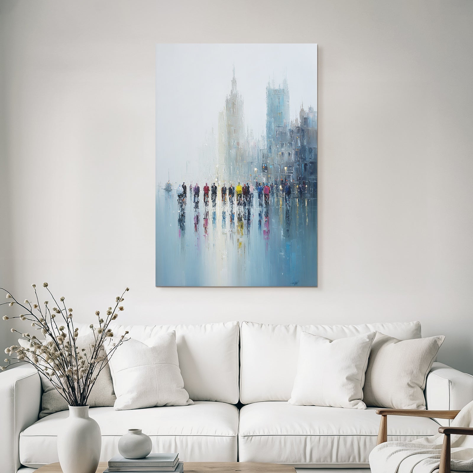 Rainbow Cyclists in the City Impressionist Painting