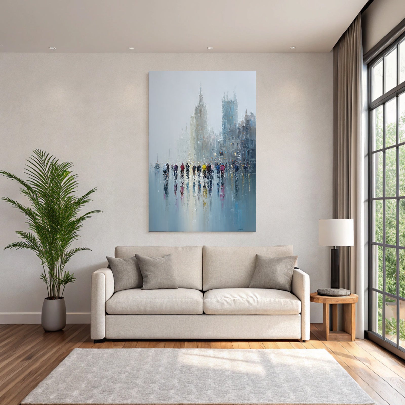 Rainbow Cyclists in the City Impressionist Painting