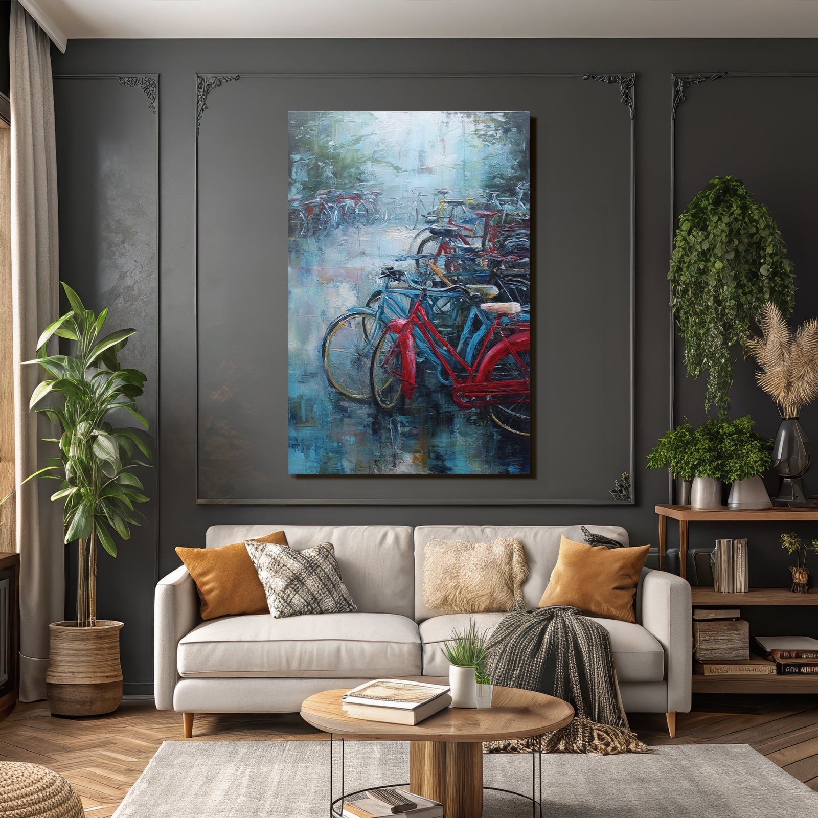 Rot Und Blau Fahrrad Impressionistisch Mystischer Hintergrund