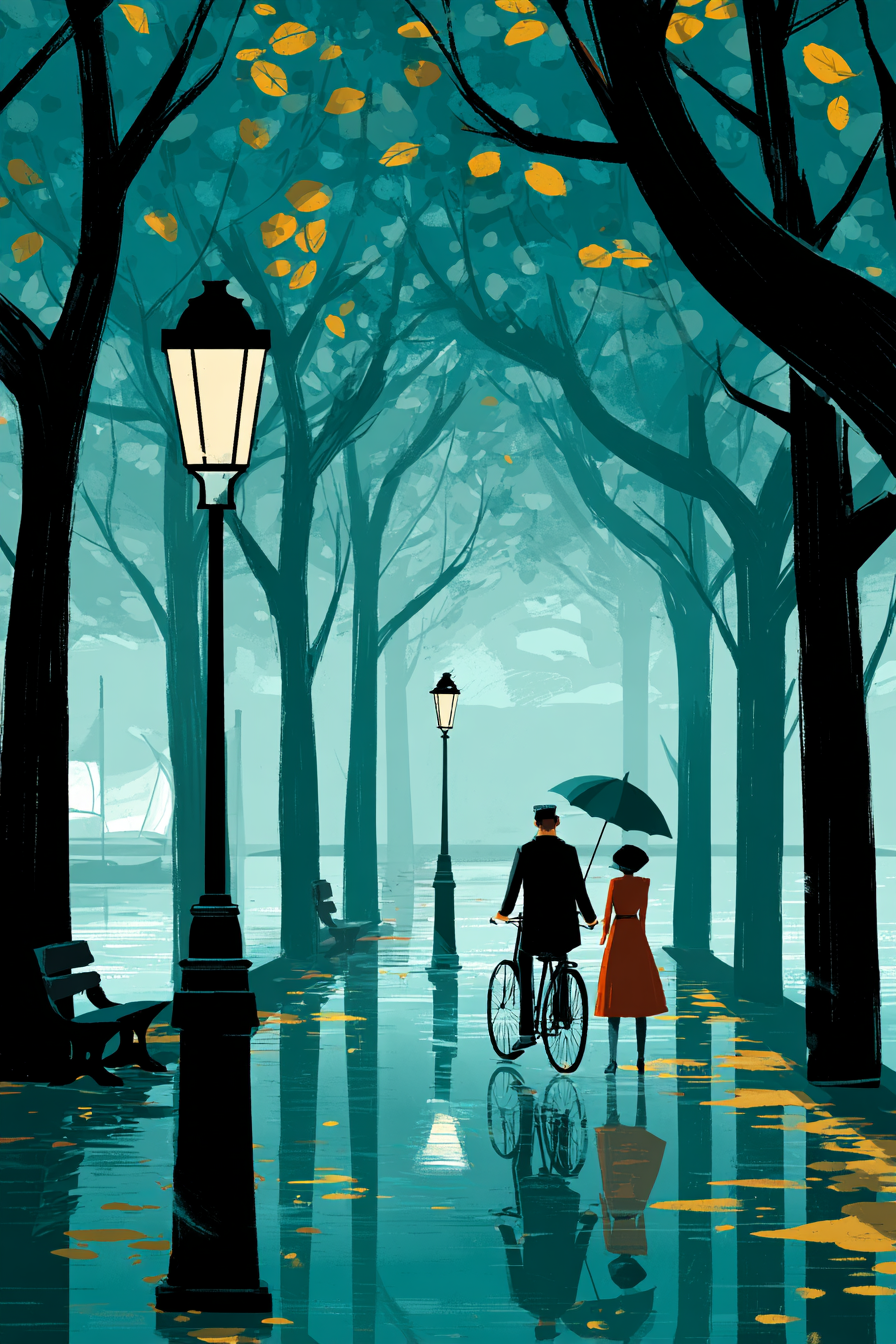Ruhige Weg Mit Fahrrad Und Regenschirm Unreflektierender Boden | Fahrraeder und Motorraeder | Mobilitaet und Technik