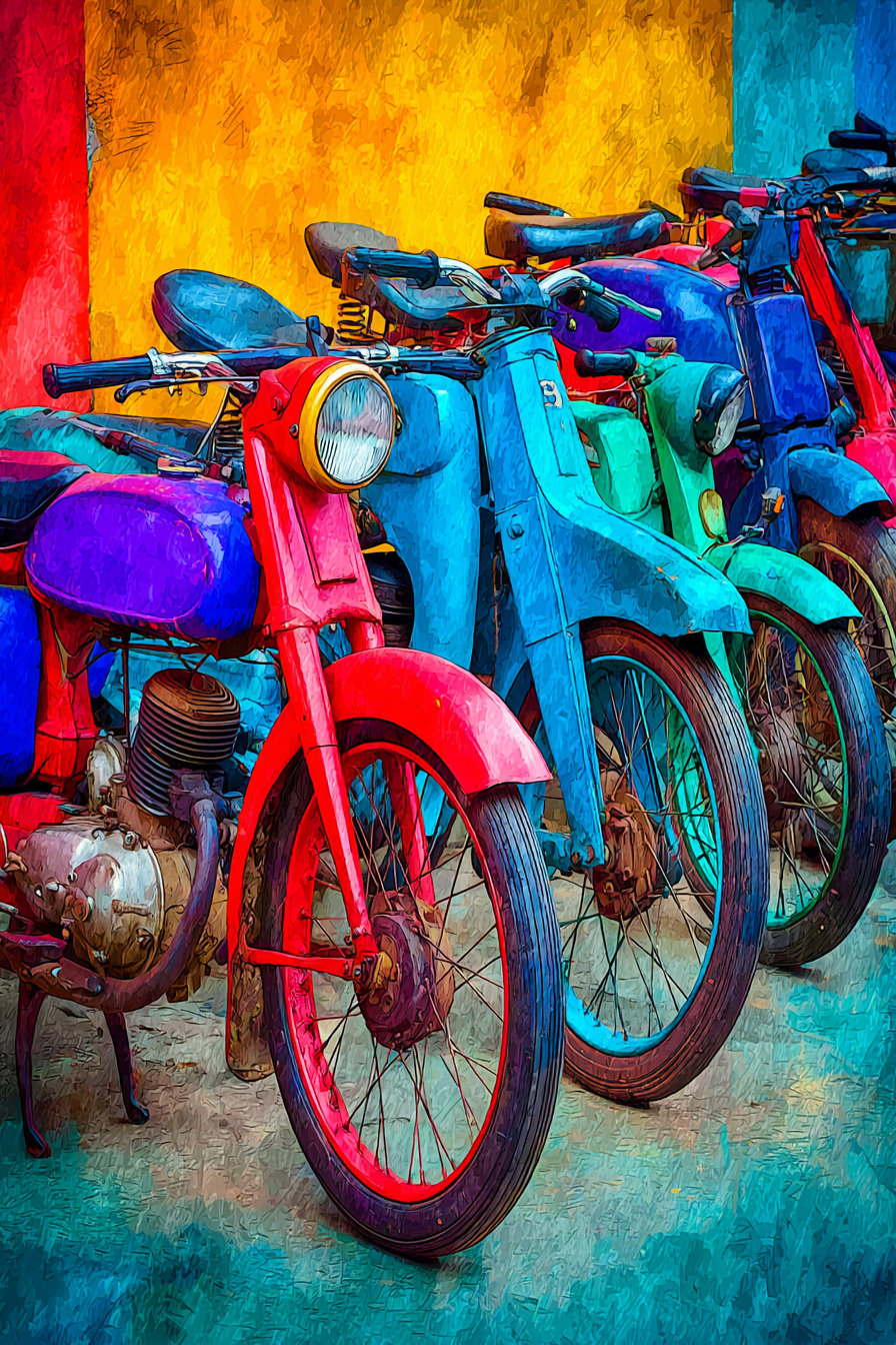 Vintage Fahrrad Sammlung Bunte Farben Malerei | Fahrraeder und Motorraeder | Mobilitaet und Technik