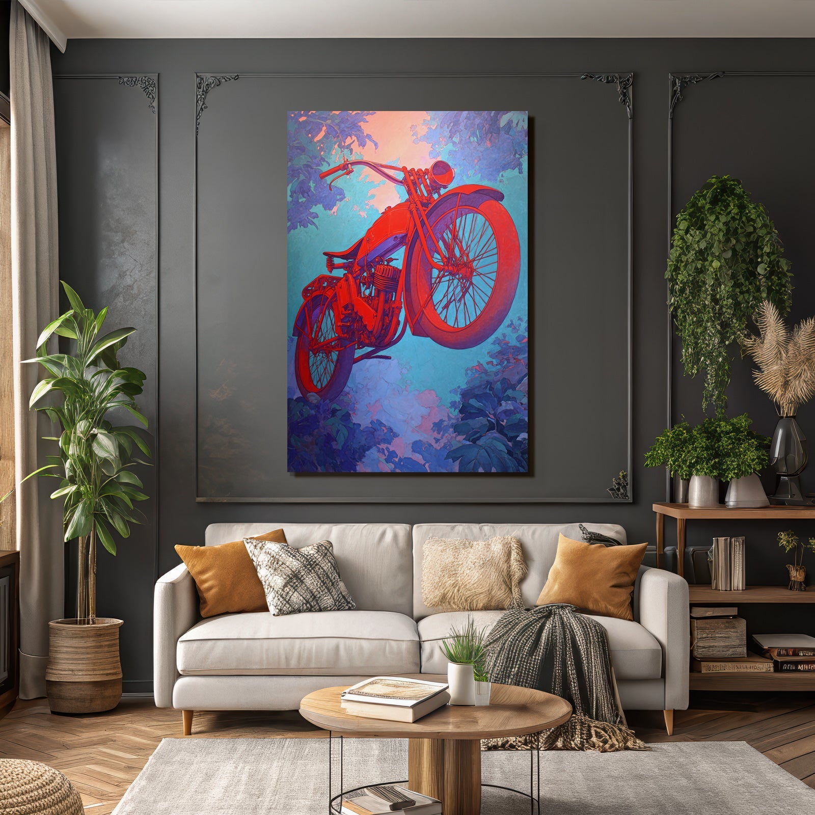 Vintage Motorrad Kunst Rote Blaü Farben Abstrakt