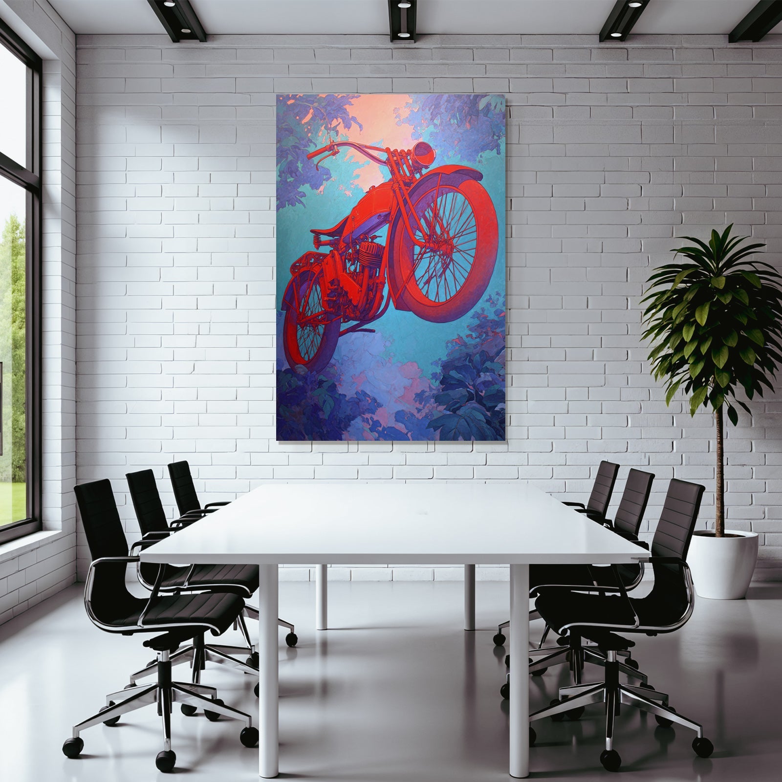 Vintage Motorrad Kunst Rote Blaü Farben Abstrakt