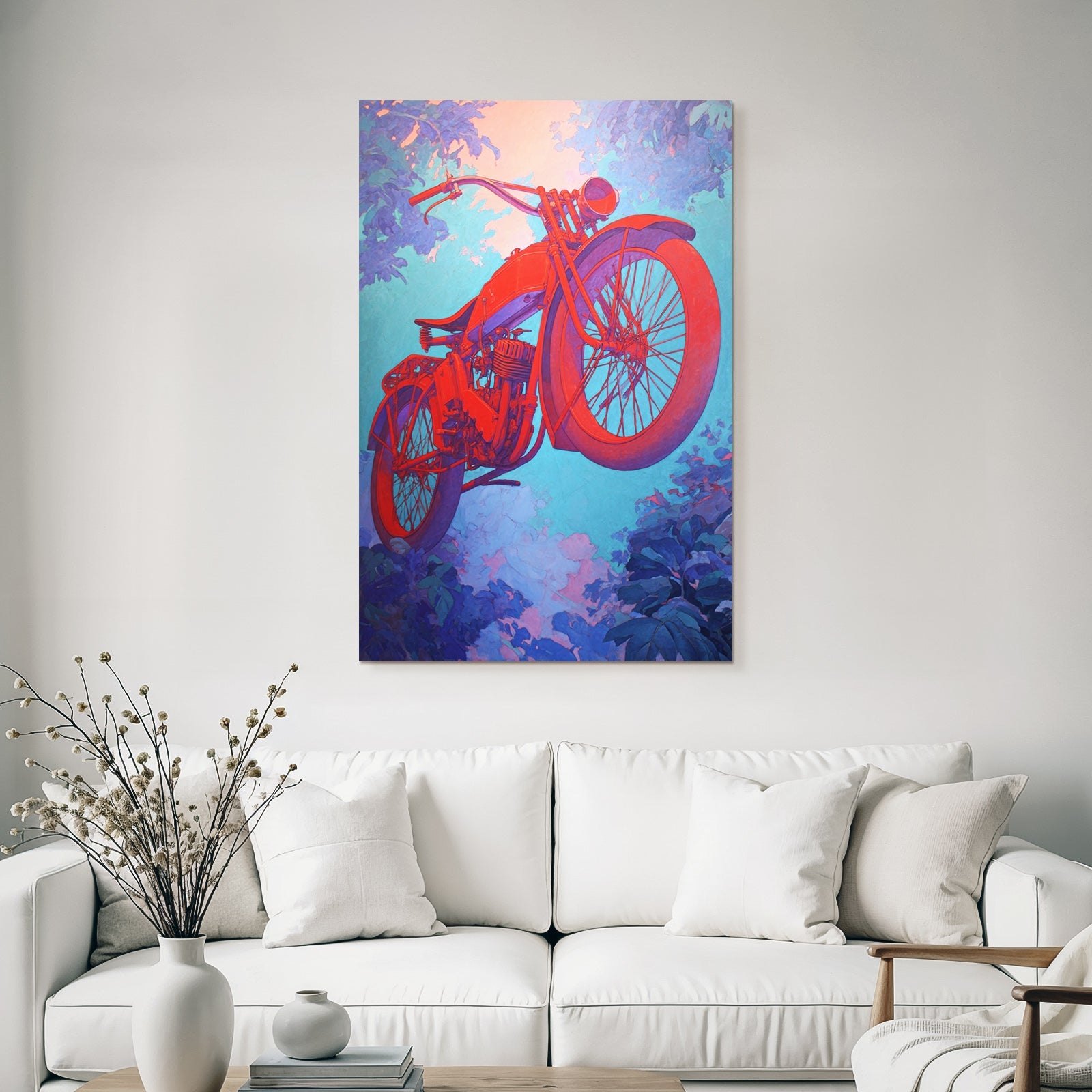 Vintage Motorrad Kunst Rote Blaü Farben Abstrakt