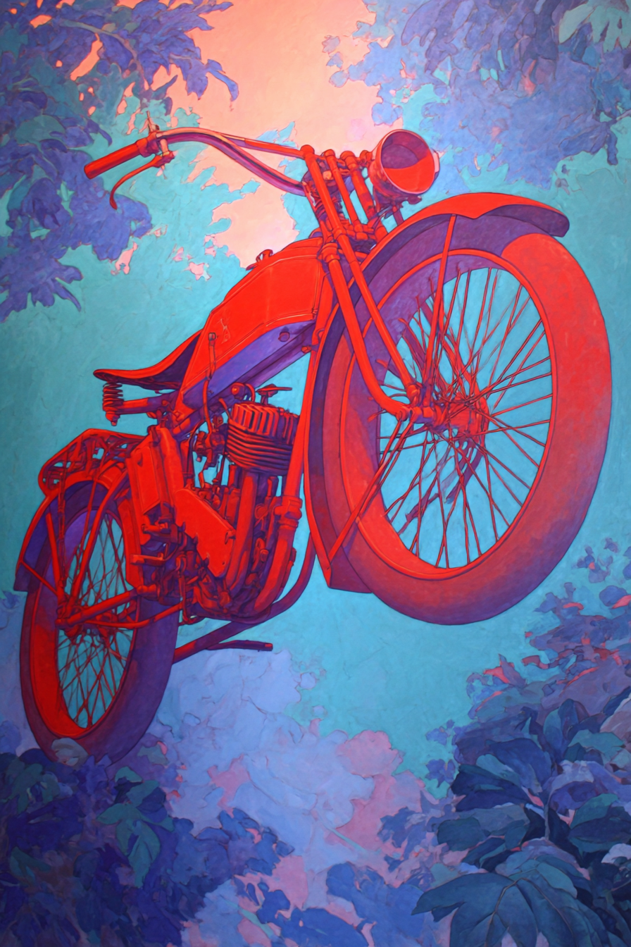 Vintage Motorrad Kunst Rote Blaü Farben Abstrakt | Fahrraeder und Motorraeder | Mobilitaet und Technik