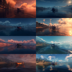 Flugzeuge Seaplane Über Wasser Verschiedene Lichteffekte Natur Collage | Fahrraeder und Motorraeder | Mobilitaet und Technik