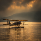 Flugzeuge Seeflugzeug Am Wasser Bei Sonnenaufgang Mit Dramatischem Himmel | Fahrraeder und Motorraeder | Mobilitaet und Technik