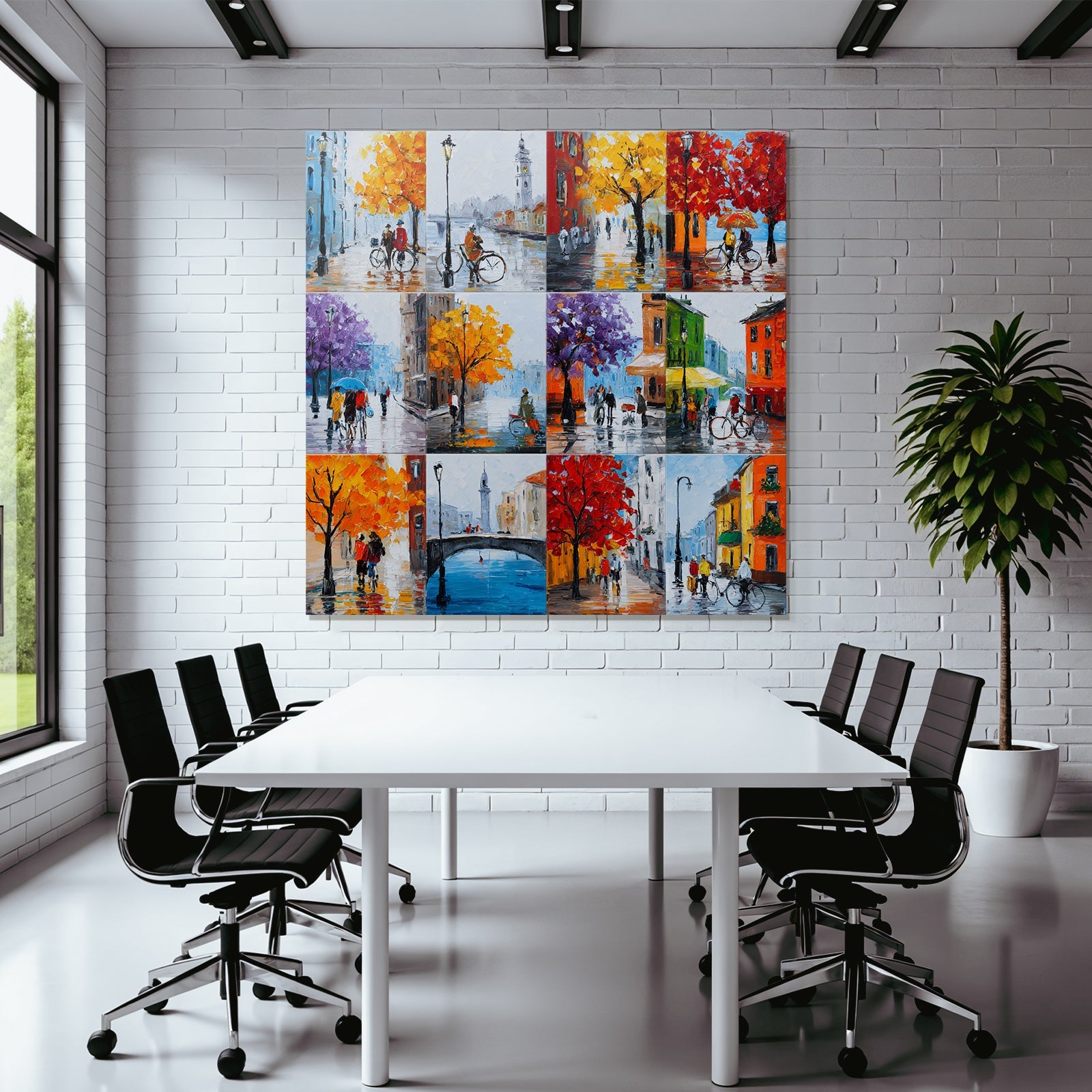 Autumn cityscapes cycling walk rainy days art collage