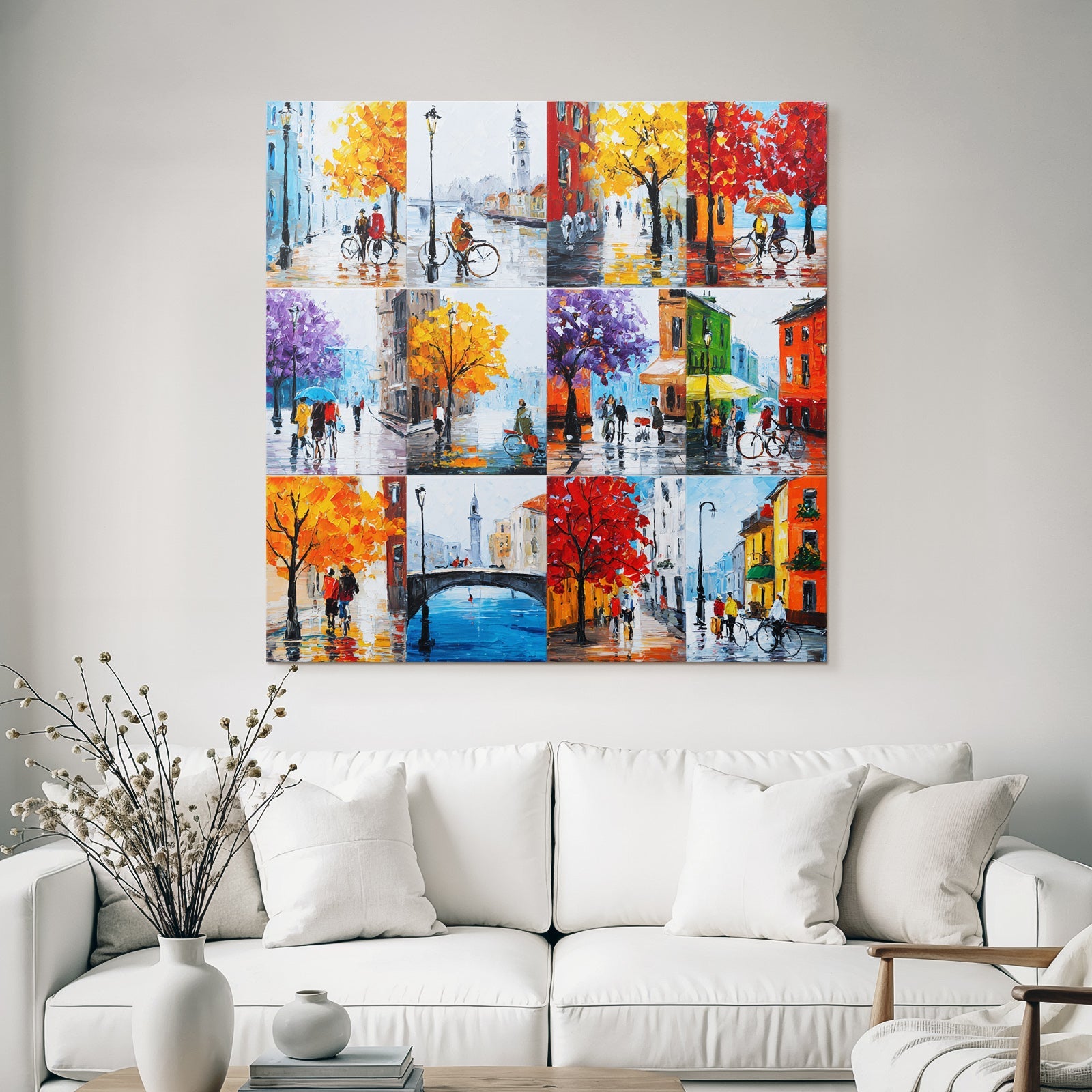 Autumn cityscapes cycling walk rainy days art collage