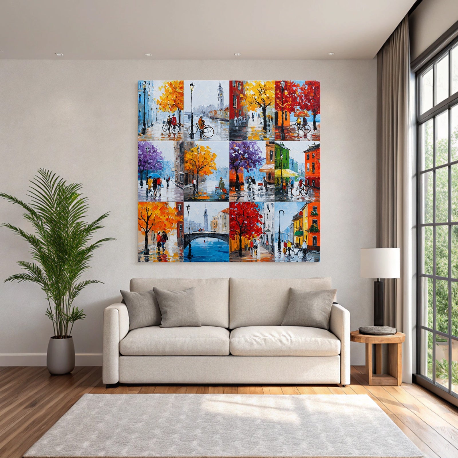 Autumn cityscapes cycling walk rainy days art collage