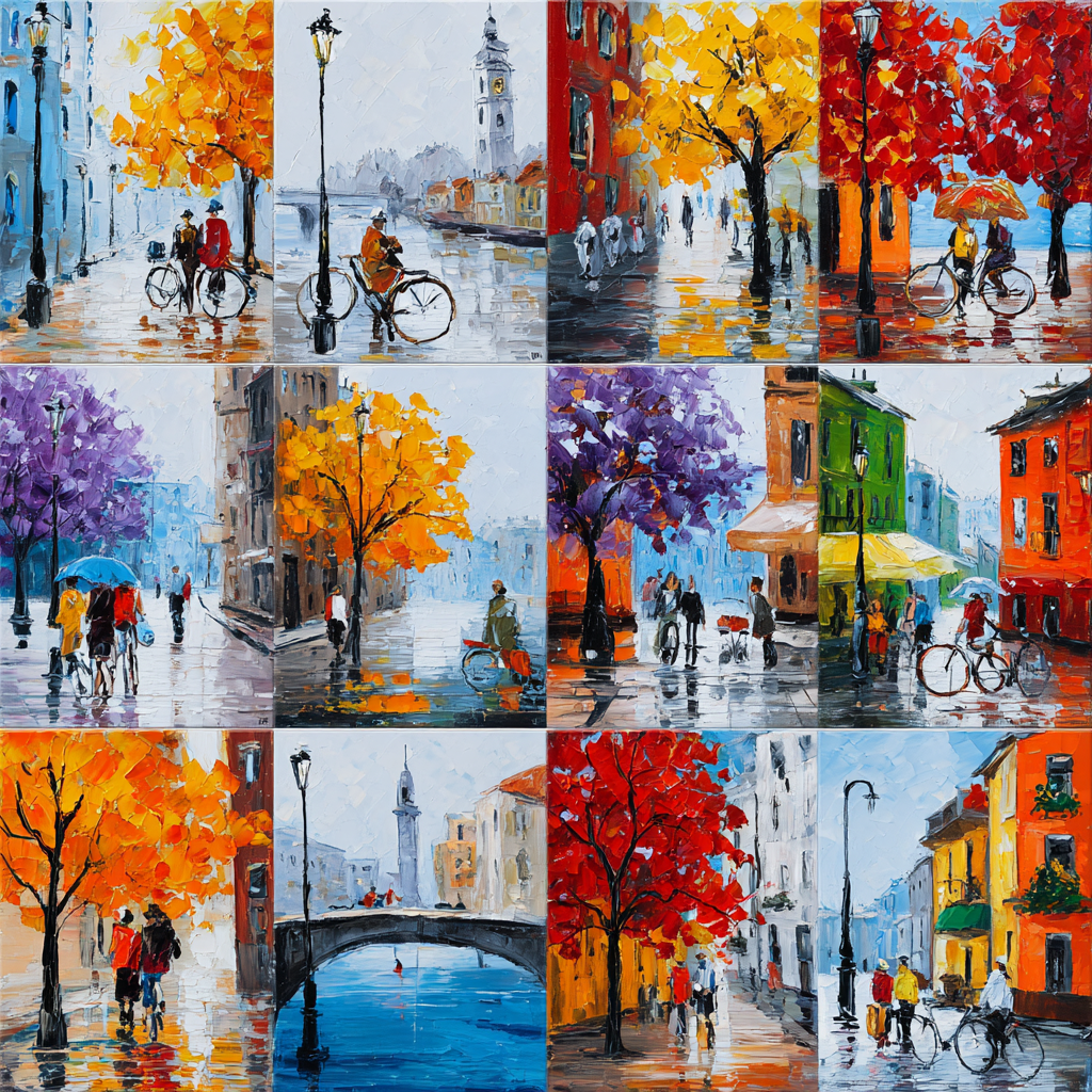 Herbstliche Stadtansichten Radfahren Spaziergang Regentage Kunst Collage | Fahrraeder und Motorraeder | Mobilitaet und Technik
