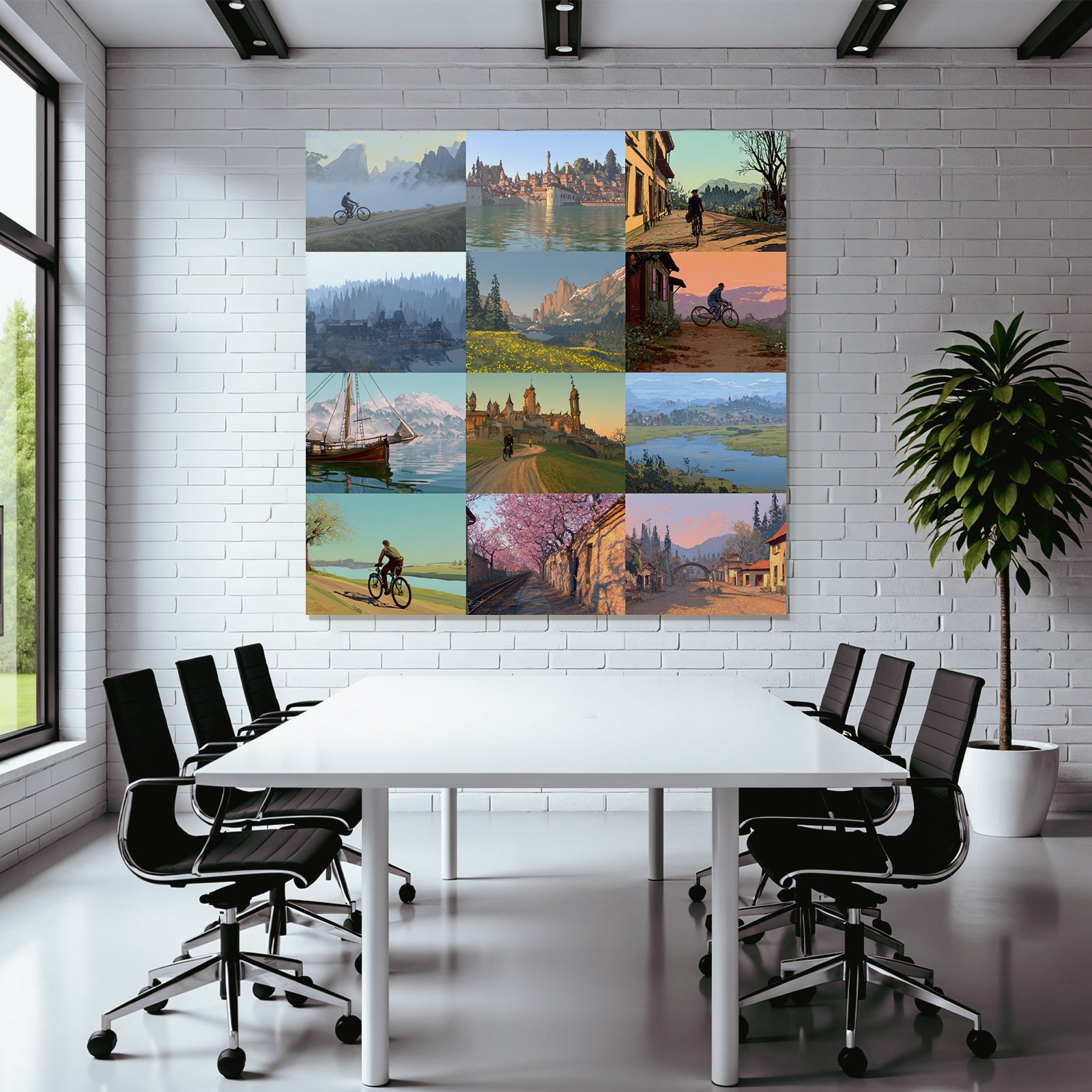 Landscapes with cyclists and messengers nature scenes collage