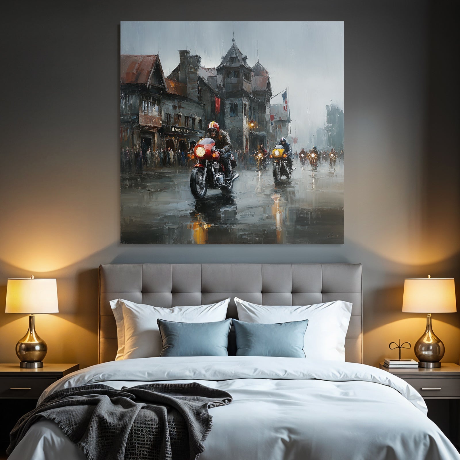 Motorradfahrt Im Regen Vintage Hintergrund Aus Alten Gebäuden